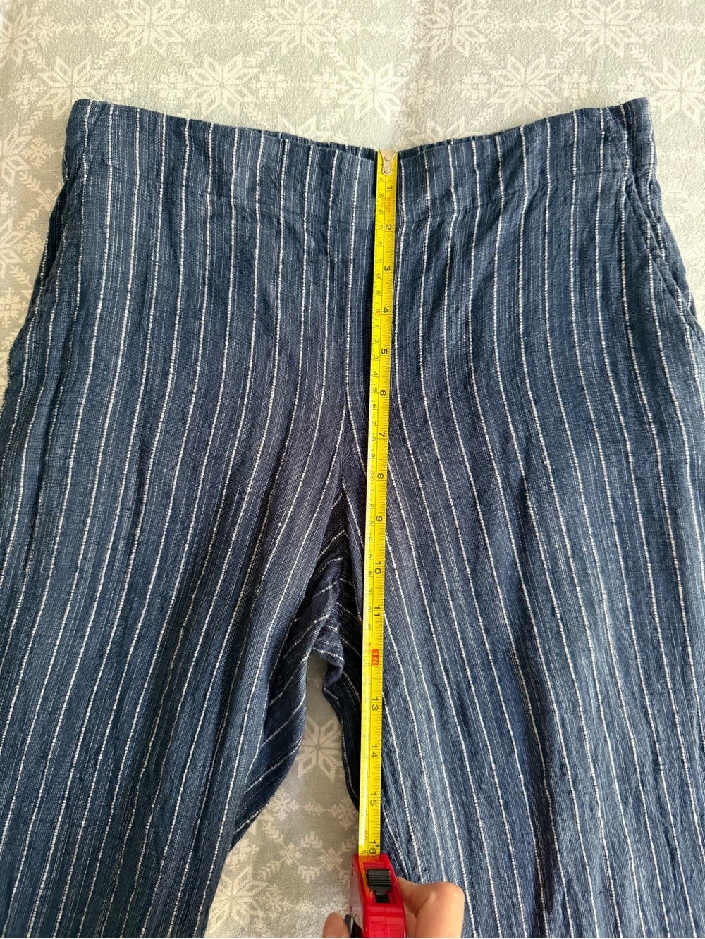 EILEEN FISHER Petite Organic Linen Pull On Blue Striped Cropped Pants XS Coastal - Picture 8 of 9